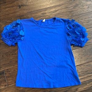 Blue Top with Floral Sleeves